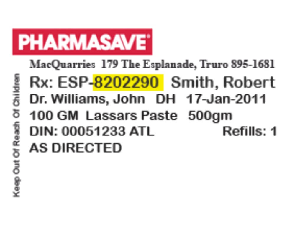 Example prescription label showing where to find refill information
